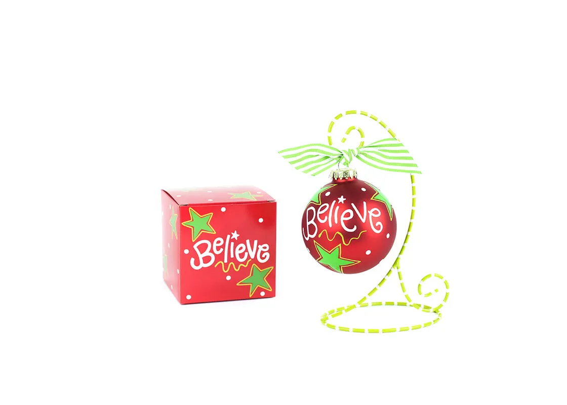 Believe Christmas Glass Ornament