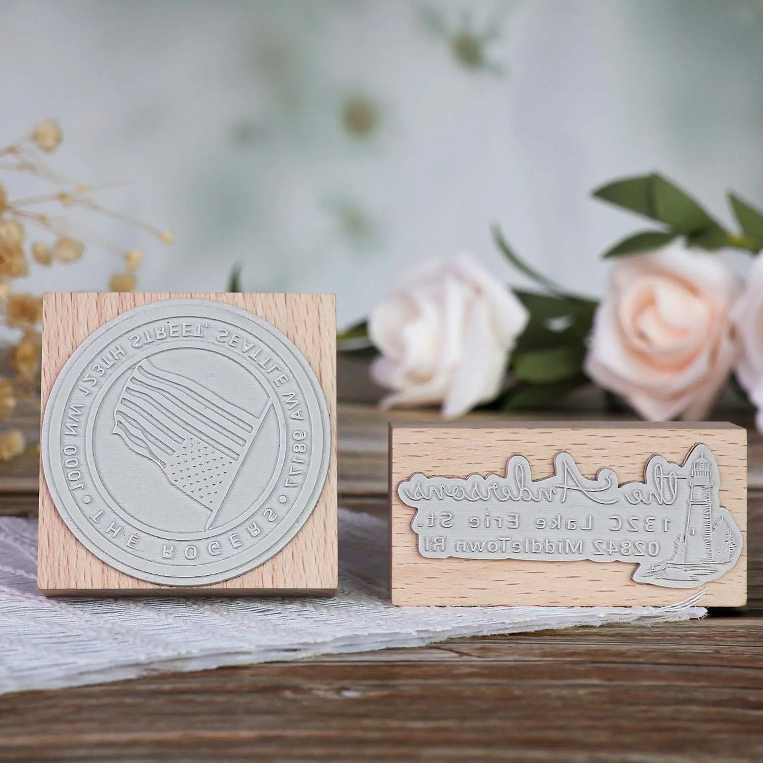 Custom Old Glory Address Wooden Rubber Stamp