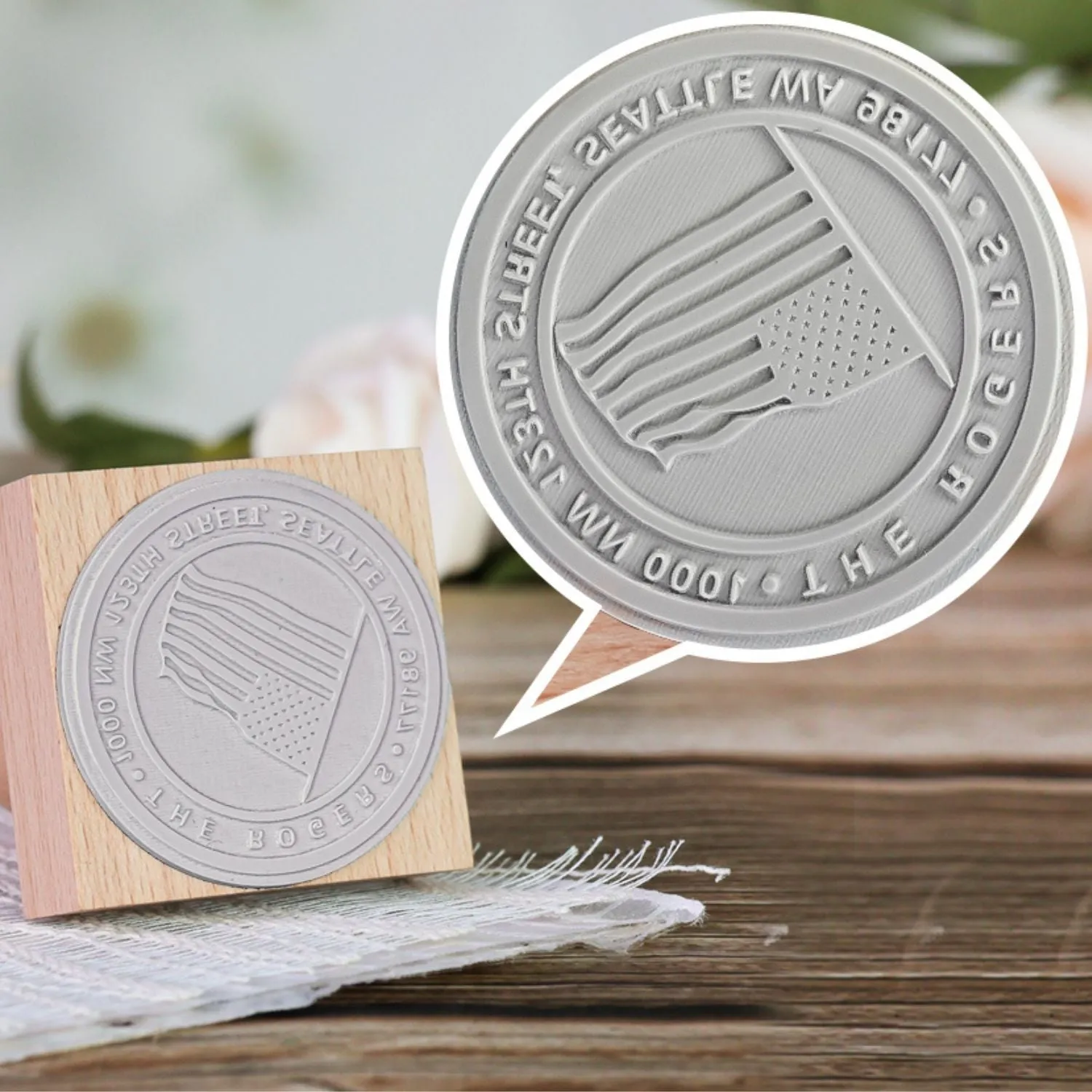 Custom Old Glory Address Wooden Rubber Stamp