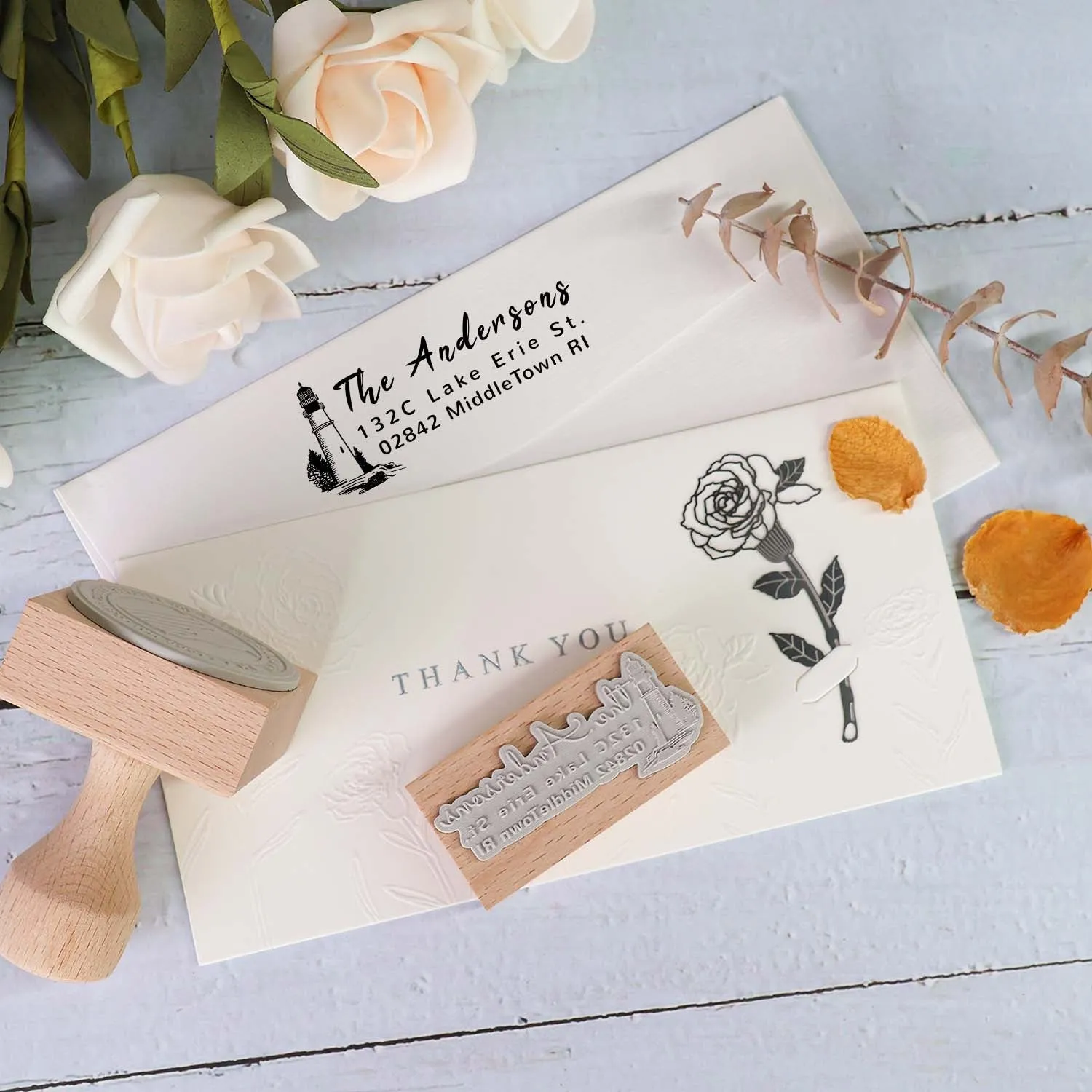 Custom Old Glory Address Wooden Rubber Stamp