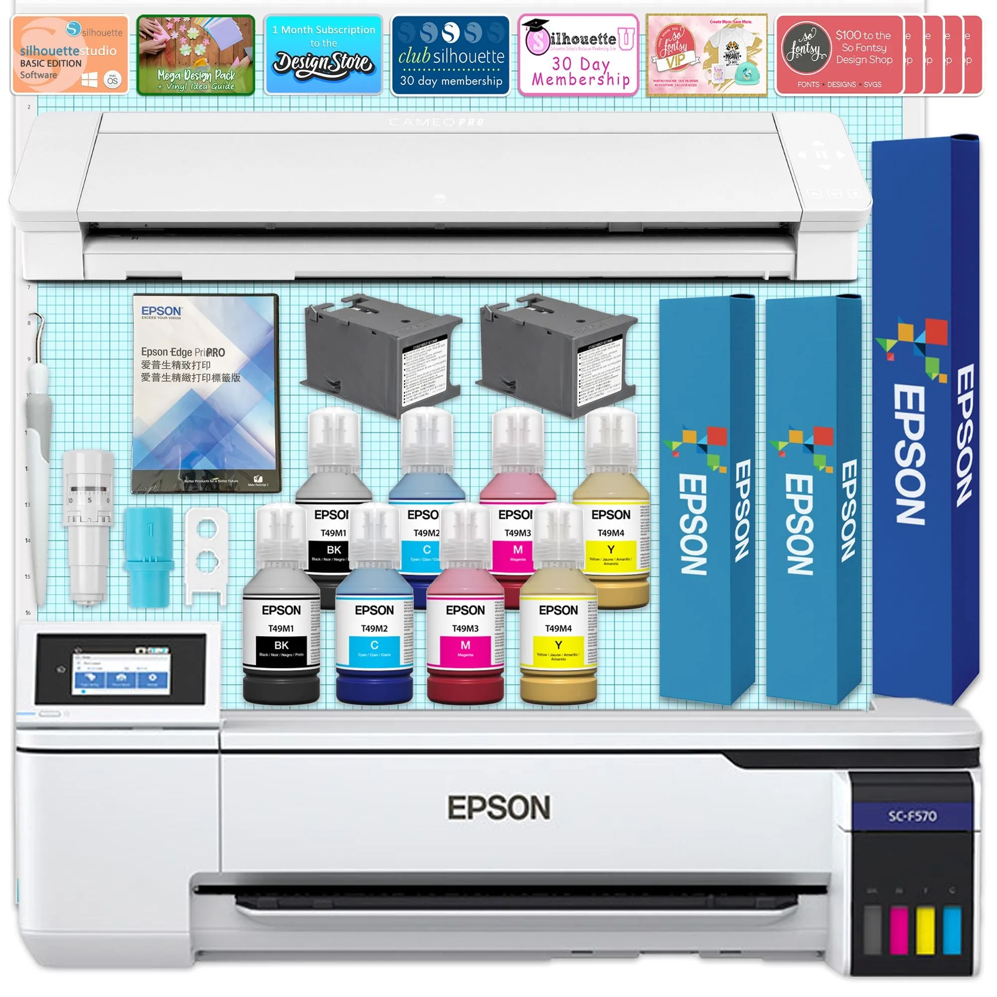 Epson PRO F570 Desktop 24" Sublimation Printer w/ Cameo 4 Pro 24" Vinyl Cutter