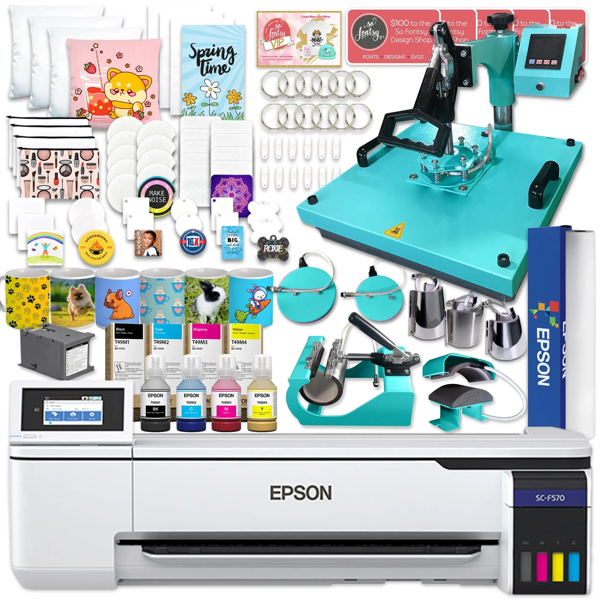 Epson SureColor F570 LITE 24" Sublimation Printer w/ 15" x 15" 8-in-1 Heat Press