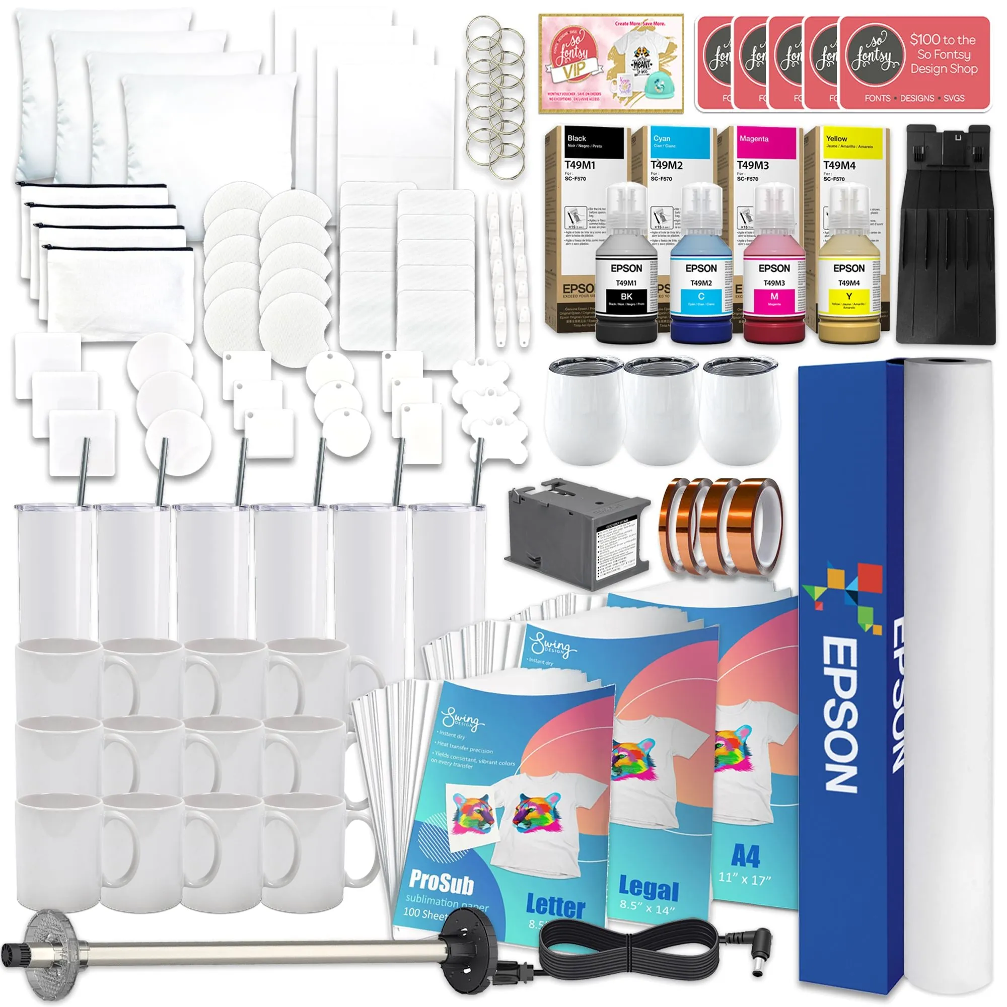 Epson SureColor F570 LITE 24" Sublimation Printer w/ Deluxe Paper Bundle & Blanks