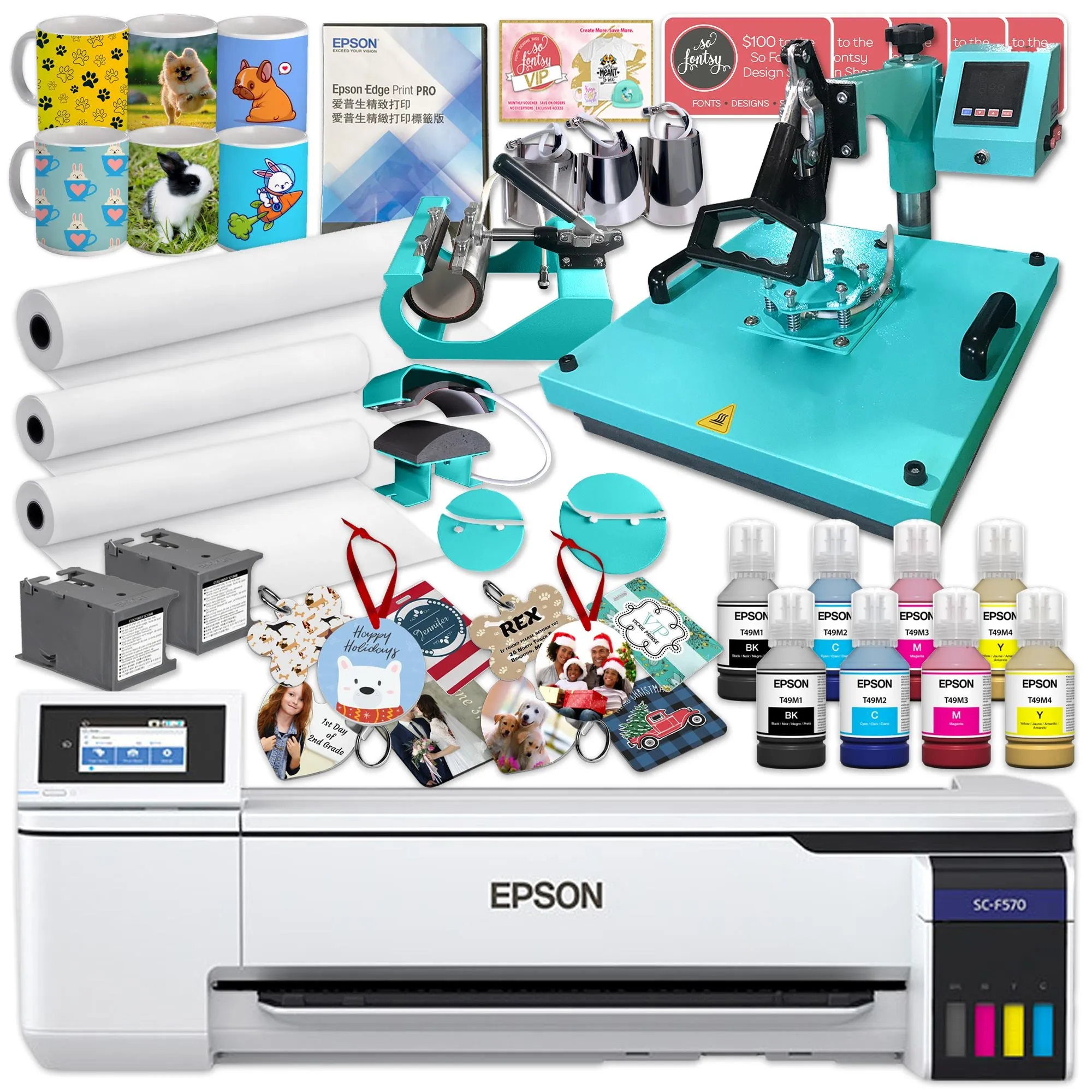 Epson SureColor PRO F570 24" Sublimation Printer w/ 15" x 15" 8-in-1 Heat Press