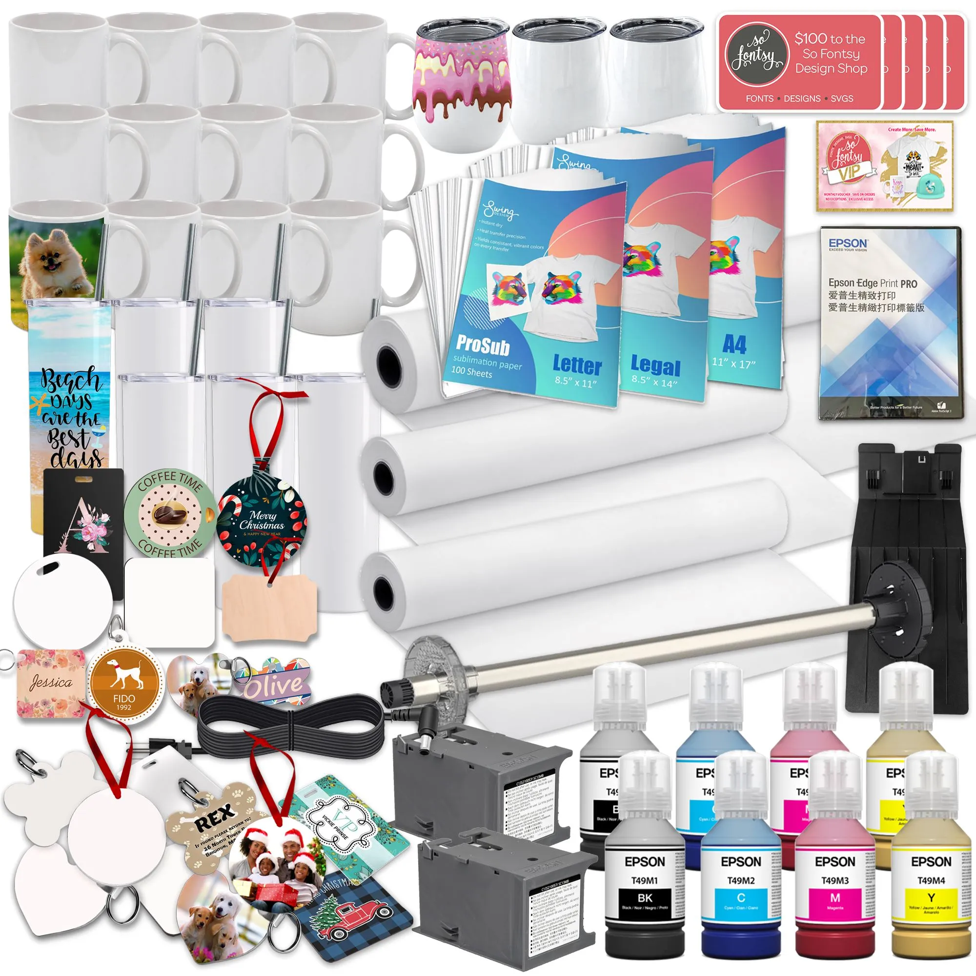 Epson SureColor PRO F570 24" Sublimation Printer w/ Deluxe Paper Bundle & Blanks
