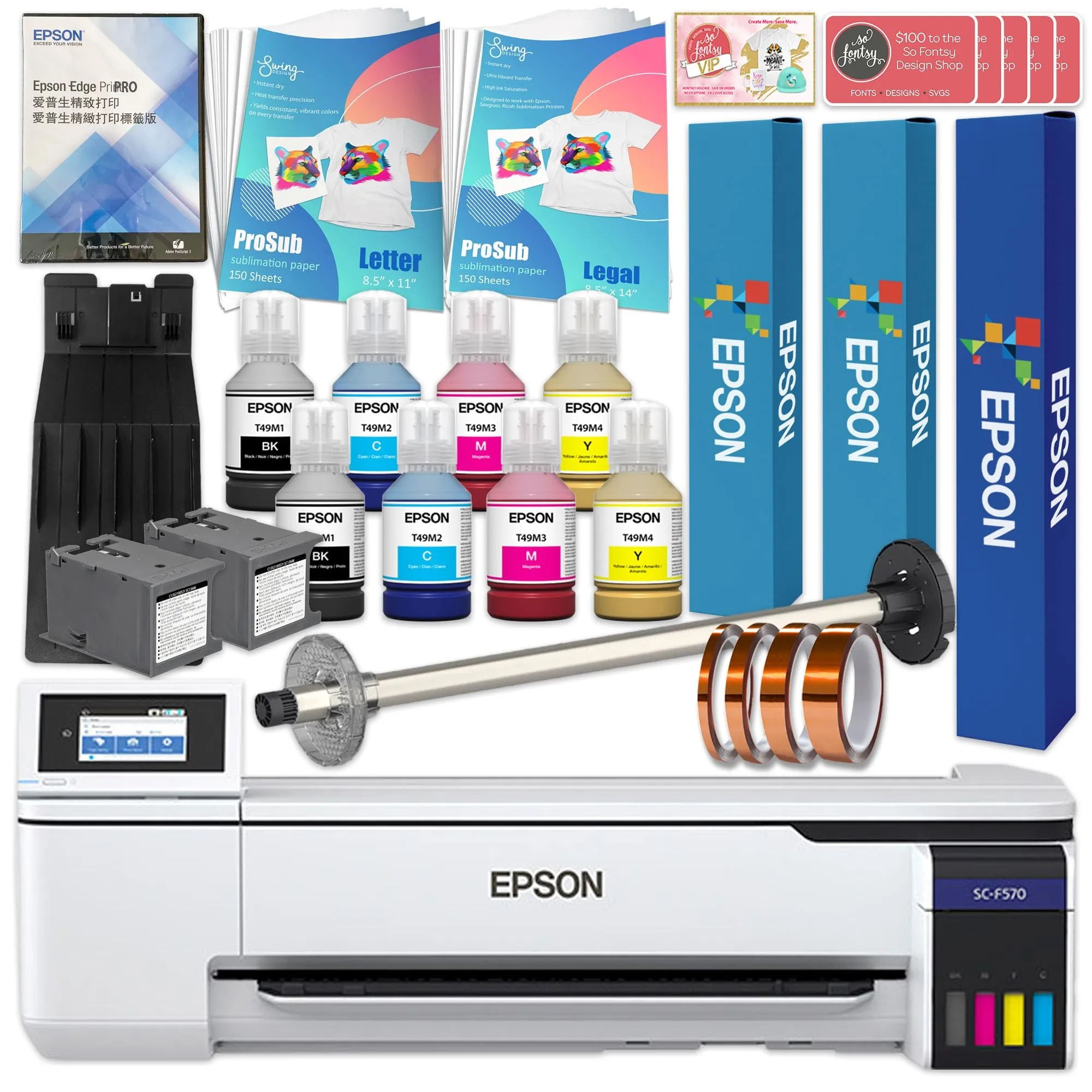 Epson SureColor PRO F570 Desktop 24" Dye Sublimation Printer & Paper Bundle