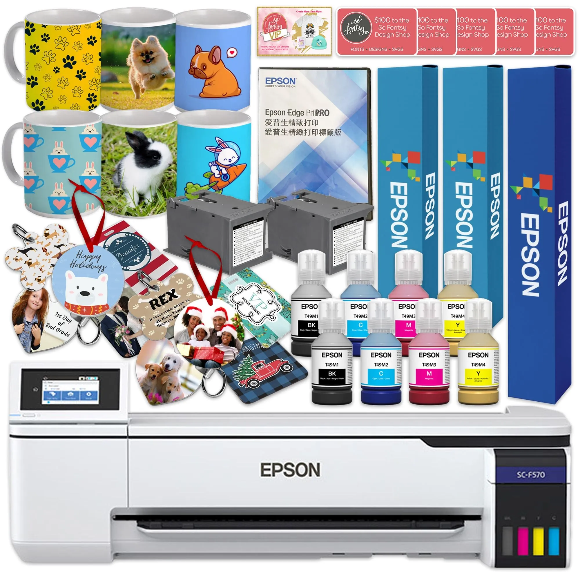 Epson SureColor PRO F570 Desktop 24" Dye Sublimation Printer Bundle