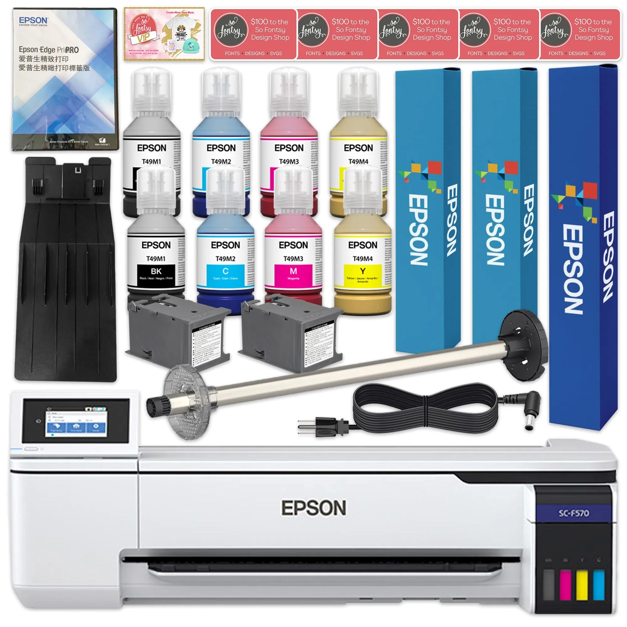 Epson SureColor PRO F570 Desktop 24" Dye Sublimation Printer Bundle