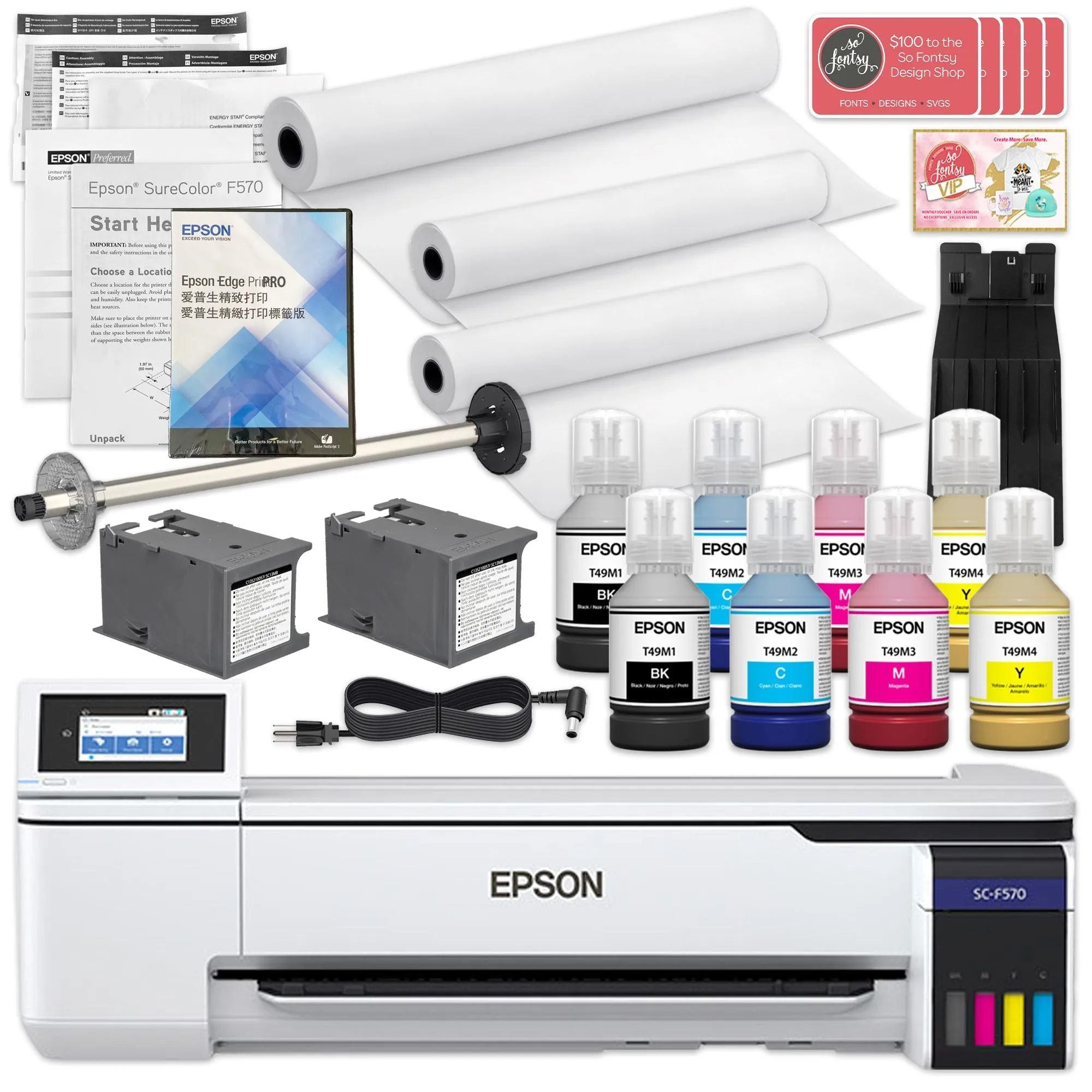 Epson SureColor PRO F570 Desktop 24" Sublimation Printer Bundle with CorelDRAW