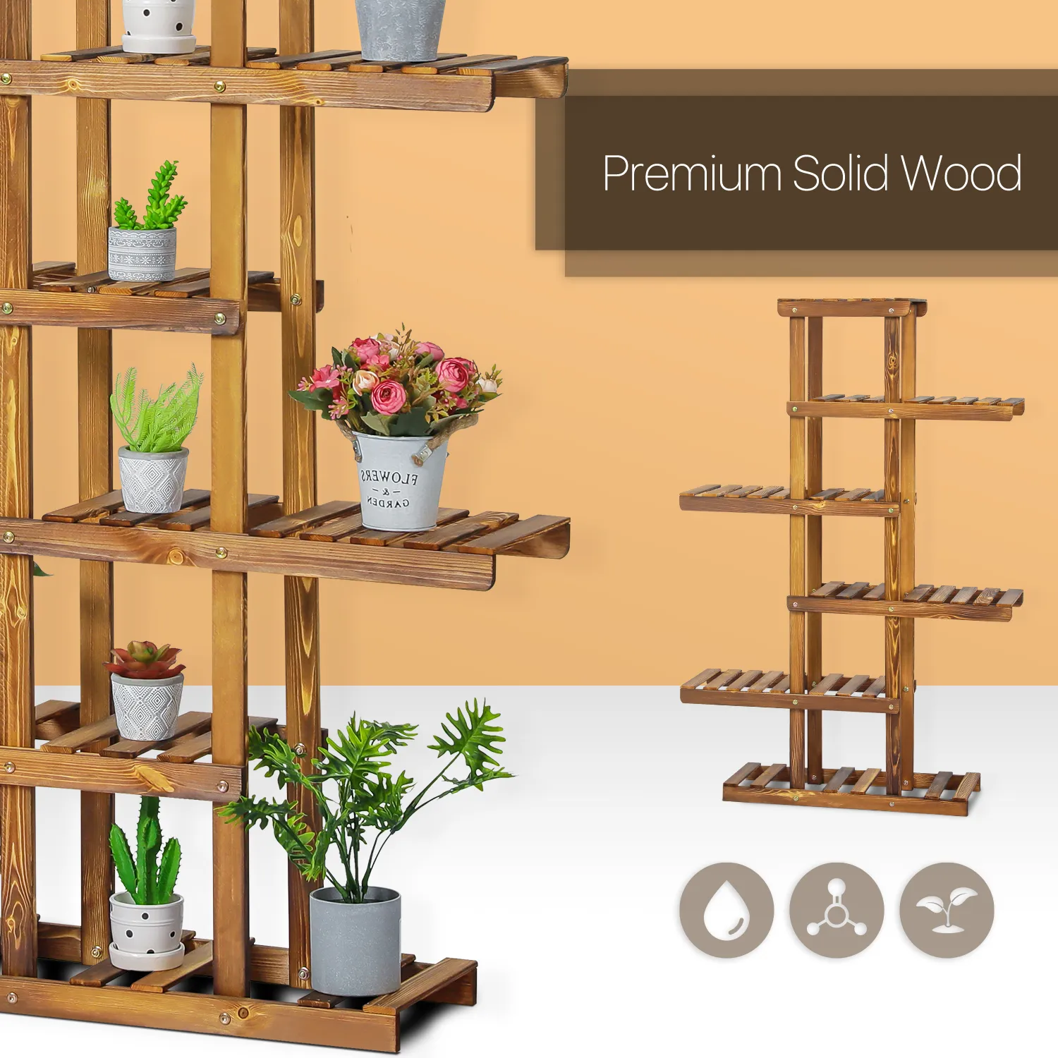 Flower Plant Stand Display Shelf - Zip-Zag Layer - 6 Tier - Carbonized