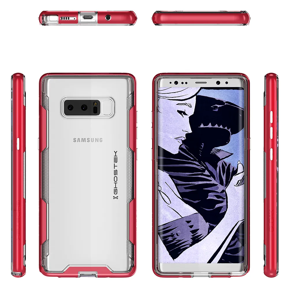 Galaxy Note 8 Case, Ghostek Cloak 3 Galaxy Note 8 Clear Transparent Bumper Case Note8 2017 | RED