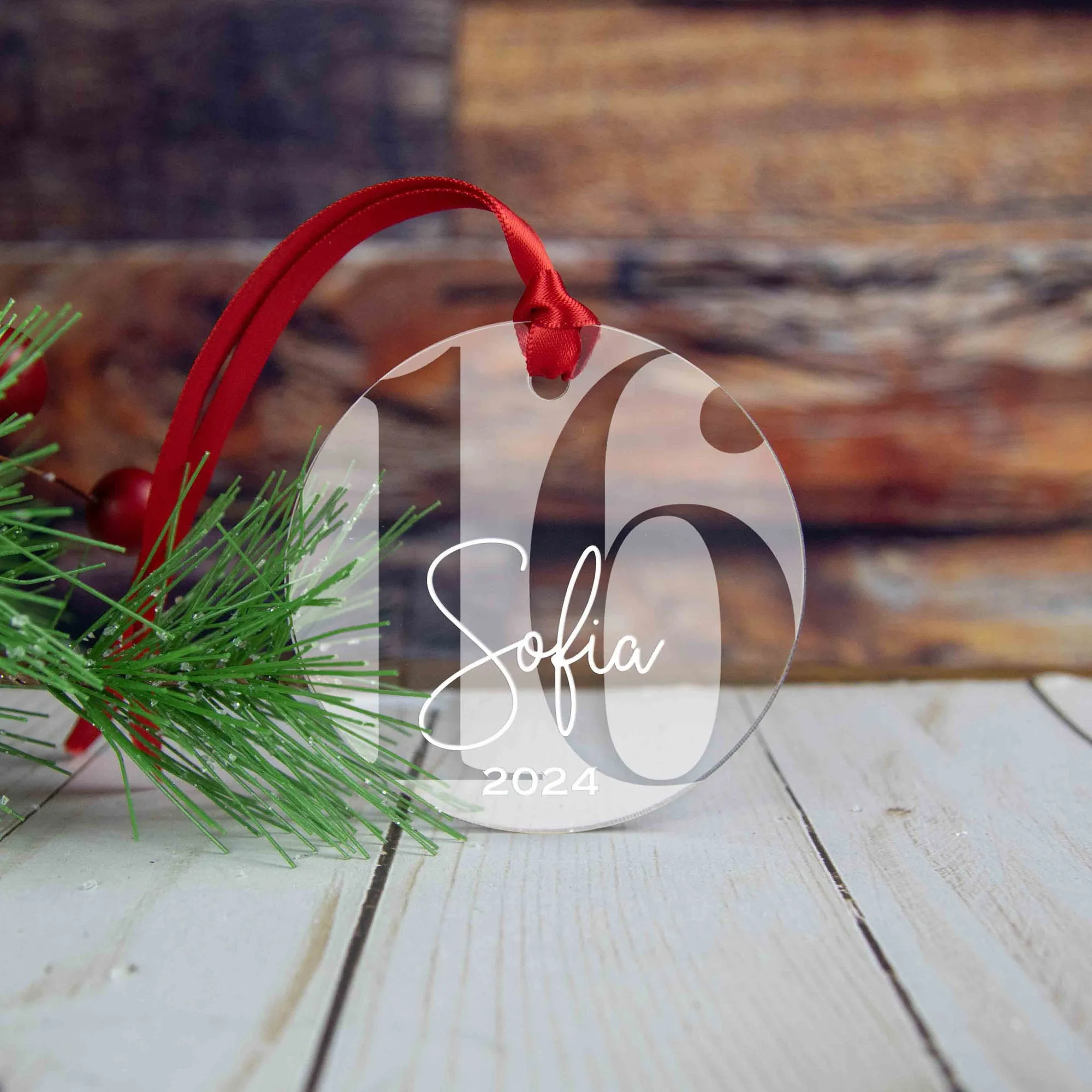 Personalized 16th Birthday Acrylic Christmas Ornament, Gift Box Included