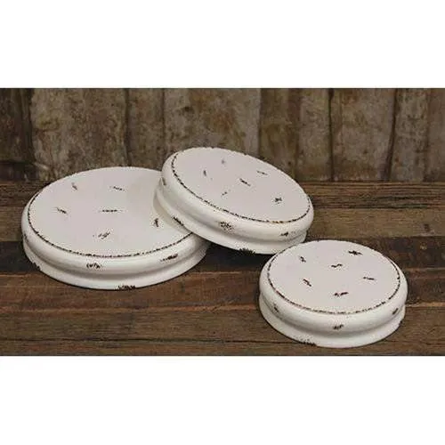 White Distressed Double Candle Plate, 7"